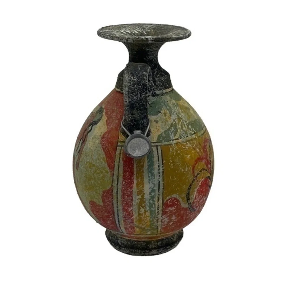 Vintage Greek 2 Side Handmade Greek Minoan Amphora Akrotiri Boxer Vase